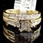 Ladies 10K Yellow Gold Diamond Engagement Ring Princess Wedding Band Bridal Set