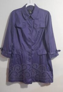 Etcetera sz 8 Light Trench Coat Purple Shiny Nylon 3/4 Sleeve with pockets