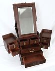 Antique Chinese Wood Vanity Jewelry Box With Mirror