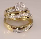 Solid 14K Gold Plated 1.50Ct Lab Created Diamond His & Her Wedding Trio Ring Set