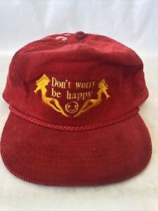 Vintage Don’t Worry Be Happy Hat. Nissin Corduroy Red Mudflap Girl Cap Strapback