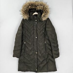 Marc New York Coat Womens Large Green Quilted Down Puffer Andrew Marc Faux Fur