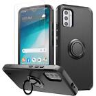 For Nokia C210 Case Cover Tough Hybrid With Ring Stand + Tempered Glass Screen