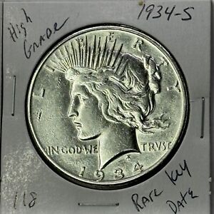1934 S Peace Silver Dollar HIGH Grade Rare U.S. Coin Free Shipping #118