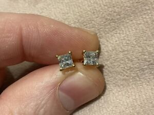 1Ct Princess Cut Lab Created Diamond Women's Stud Earring 14K Yellow Gold Plated