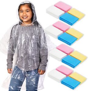 20-Pack Disposable Rain Ponchos for Kids - Emergency Raincoats with Hood
