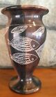 New ListingHandmade Hand Crafted Art Pottery Vase Etched Fish Leaves Signed w/ Initials