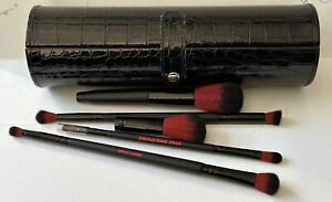 YBF Double Ended Brush Set With Mirror New In Black Carry Case 6 Pcs. Set   NEW