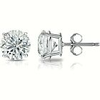 White Sapphire Basket Round Stud Earrings in Solid 14k White Gold  - 1 cttw