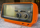Orange space age 1970's TV, vintage CRT television Sharp 3S-27R portable TV