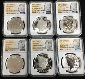 2023 NGC MS70 PF70 REVERSE MORGAN PEACE Silver Dollar 6 COIN SET FIRST RELEASE