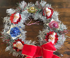 Vintage Christmas Flocked Santa Head Mercury Glass Silver Foil Tinsel Wreath 16”