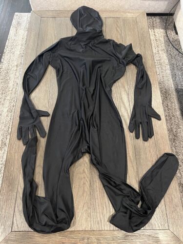 Mens Full Body Black  Leotard Jock Zentai Shiny Spandex Suit Bodysuit M