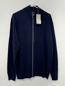 Boggi Milano Mens XL Cashmere Wool Blend Full Zip Cardigan Sweater Navy