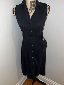 Theory Womens Linen Belted Sleeveless Dress Black Size 2
