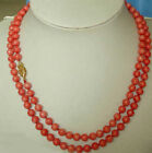long 35'' natural 8mm red Pink coral round gemstone beads necklace 14k gold