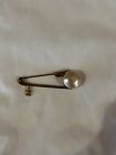 Authentic Chanel Gold Tone Pearl Safety Pin Brooch Preloved