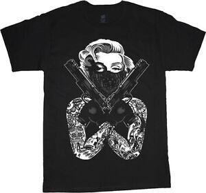 Marilyn Monroe gangster tee shirt guns tattoo gangsta tshirt men's size black