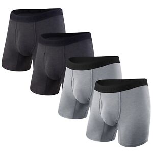BAMBOO COOL M-3XL Men's Boxer Briefs 4 Pack Black Grey Underwear 3D Pouch Soft