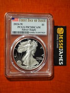 2024 W PROOF SILVER EAGLE PCGS PR70 DCAM FLAG FIRST DAY OF ISSUE FDI LABEL