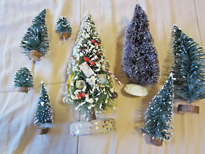 VINTAGE BOTTLE BRUSH MERCURY GLASS CHRISTMAS TREE SNOW CAPPED JAPAN & extras