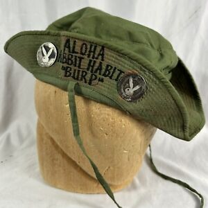 Vietnam War Poplin Boonie Hat Embroidered Playboy Bunny Discs Kona Hawaii ORG