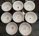 Complete Set Of 8 Pottery Barn Reindeer Christmas Cereal 6.5”  Silver Rimms
