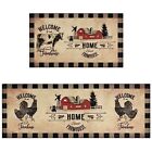 Farmhouse Kitchen Rugs Sets of 2 Brown Country Rustic Rooster Cow Kitchen Rug...