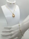 14K 585 Yellow Gold Locket Necklace Pearl Bracelet & Stud Earrings 5.5g