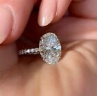 Oval Pave CZ Silver White Gold Plated Engagement Promise Solitaire Ring RS80