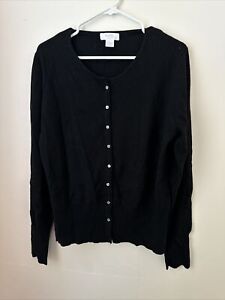 Marshall Fields Womens Large 100% Cashmere Button Cardigan Sweater Black