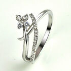 Ring for Women Rhodium Plated Cubic Zirconia Silver Flowers Wedding jewelry