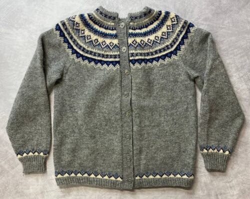 Vintage Husfliden Norwegian Cardigan Sweater Hand Knit Fair Isle Oslo Norway M