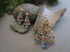 Vintage Colorful Rhinestone Christmas Tree  Holiday Brooch & Clip Earring Set