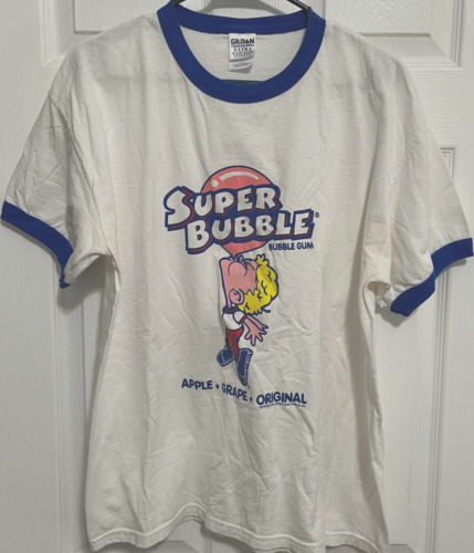SUPER BUBBLE Apple-Grape-Original Bubble Gum Men S/S Ringer Tee T-Shirt L Gildan