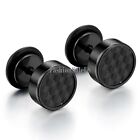 Men's Women's 8mm Carbon Fiber Round Dumbbell Stainless Steel Ear Stud Earrings