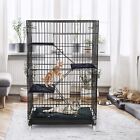 Large Cat Cage Enclosure Metal Wire 4-Tier Kennel DIY Playpen Catio with Wheels