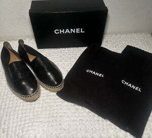 Authentic! Black Lambskin Leather Chanel espadrilles Sz. 40 Black