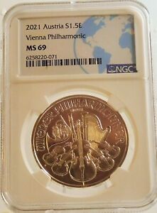 Austria Philharmonic Silver 2021 - 1.5 Euros certified MS 69 by NGB