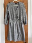 NWT Ana JC Penney Heather Grey Ruched Faux Wrap Dress Large Bell Sleeve NEW $44