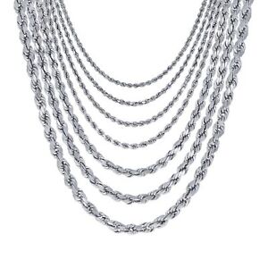 14K White Gold 1.5mm-5mm Diamond Cut Rope Italian Chain Pendant Necklace 14