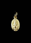 14K Yellow Gold Tiny Oval Virgin Mary Miraculous Medal Charm Necklace Pendant