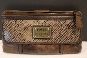 Fossil long live vintage 1954 brown leather wallet top zip wallet-Preowned