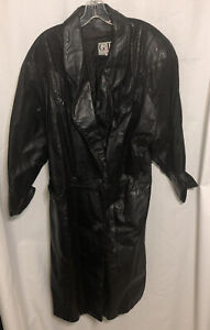 Vintage G-lll Black Leather Trench Coat Jacket Button Up* Made In USA Small Lady