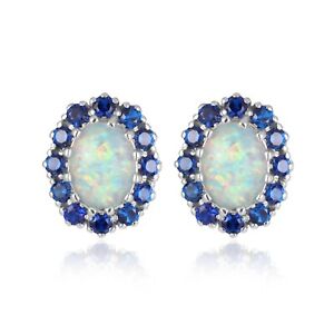 Gemstone White Fire Opal Stud Silver Earrings 925 Silver Women Jewelry