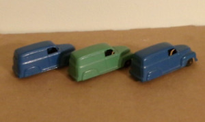 3 Tootsie Toy Diecast Metal Chevy Panel Trucks USA 1950's 2 BLUE, 1 GREEN