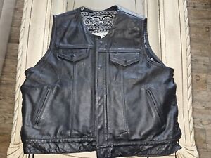 Espinoza's Mens Black Leather 4 Pockets Button up Vest Jacket XXL