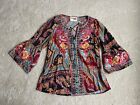 Savanna Jane Embroidered Floral Paisley Boho Tunic Top Bell Sleeves Size Small