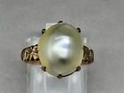 Size 7 Womans Vintage Deco Era Silvery Baroque Pearl 14K Solid Yellow Gold Ring