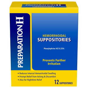 Preparation H Hemorrhoidal Suppositories, Phenylephrine HCI 0.25%, 12 Count